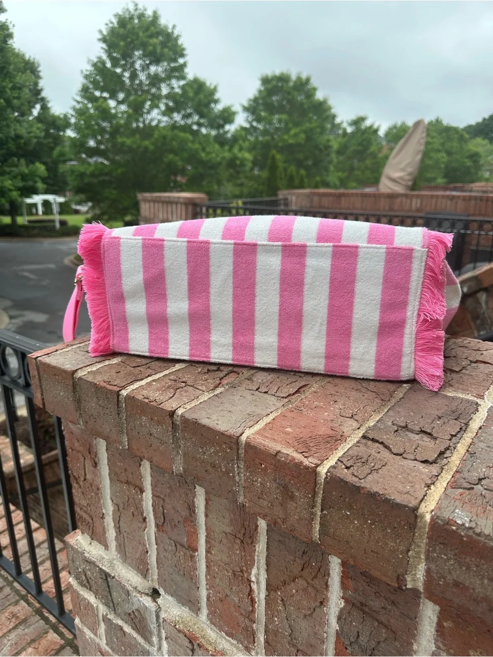 Shiraleah Pink & White Striped Tote Bag with Orange Handles NWT - Picture 8 of 11